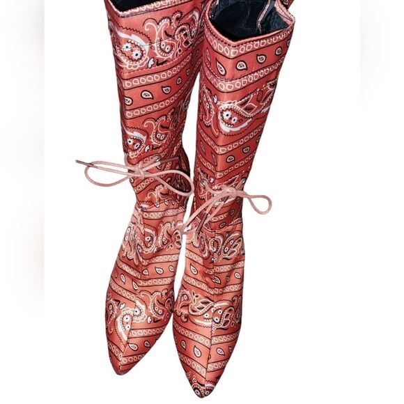 Paisley scarf printed stiletto boots sz 8 - Picture 9 of 10